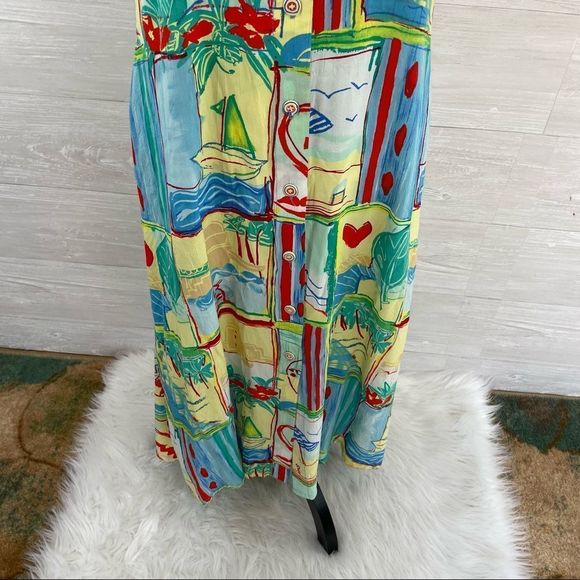 Vintage Jams World Beaches Button Down Shift Maxi Dress - Picture 3 of 10